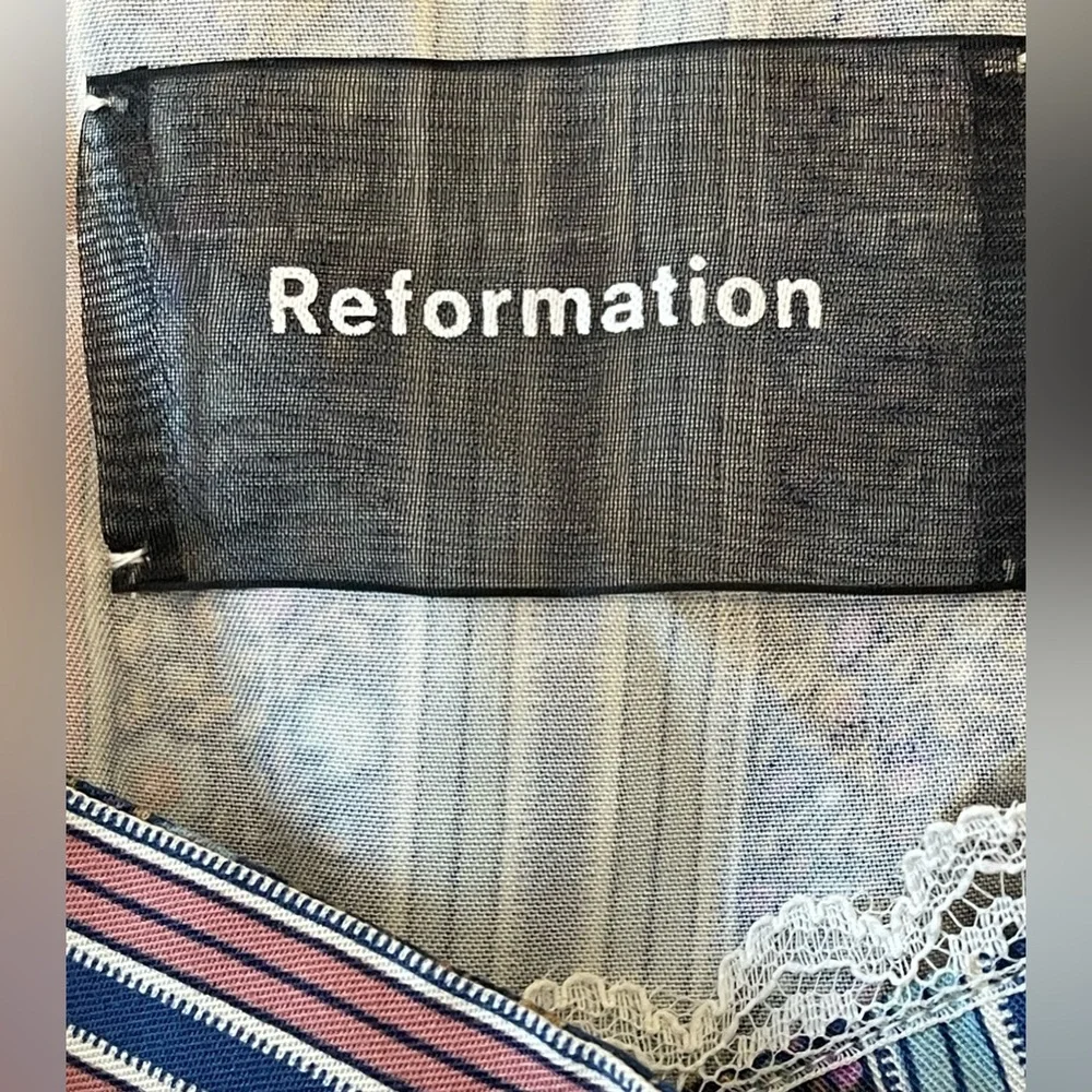 Reformation The Heidi Sandalwood Dress Size 8 Lace Trim Cottagecore Striped Boho - Picture 8 of 8